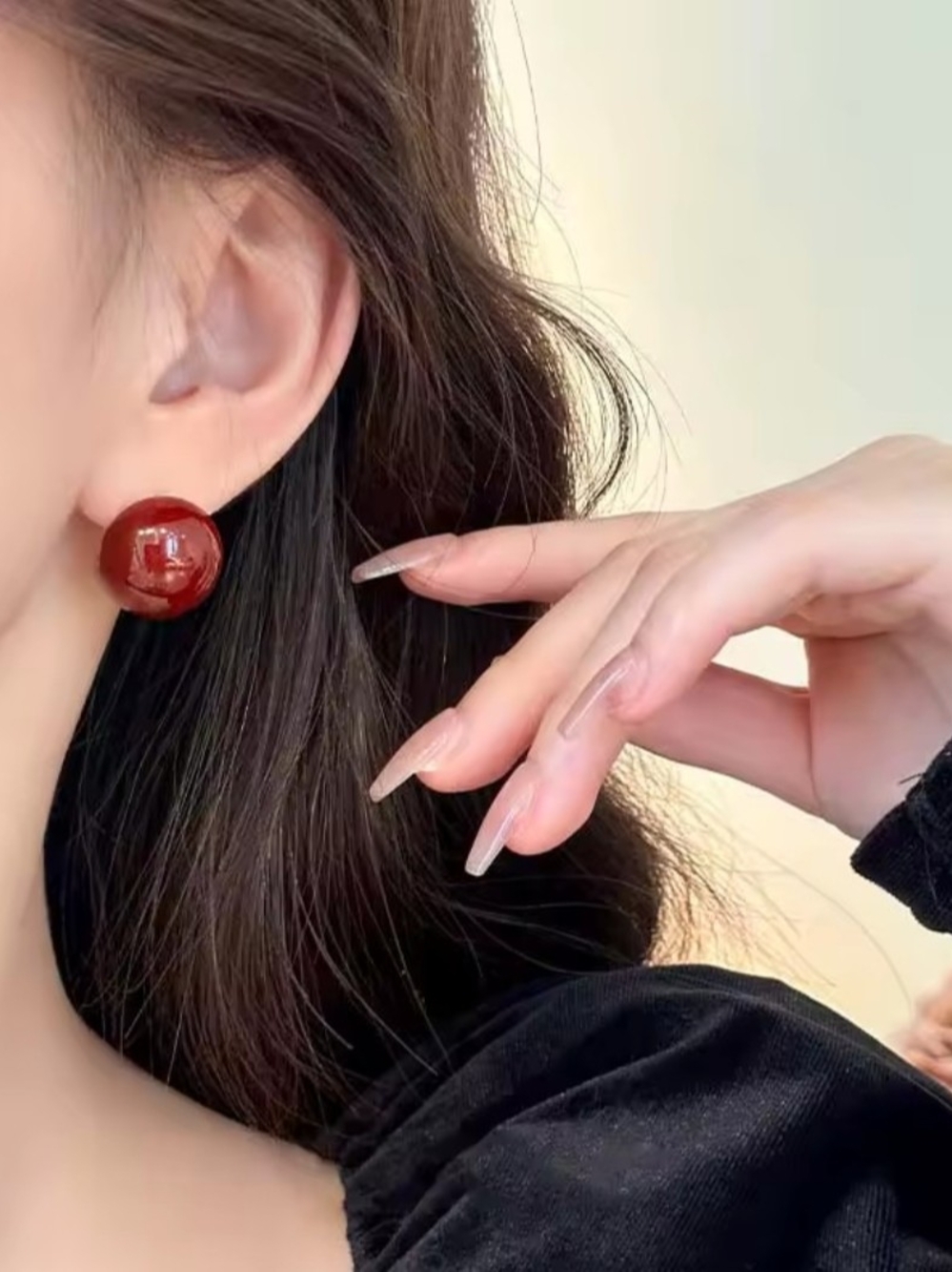 Red Sphere Stud Earrings